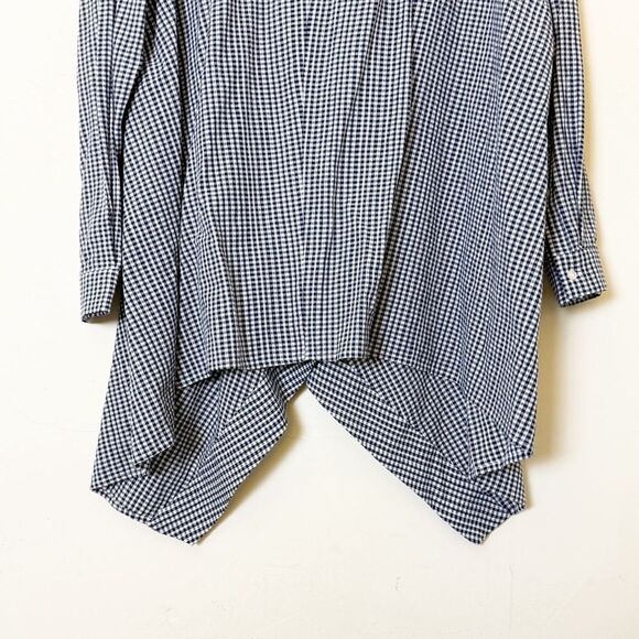 Anne Klein Gingham Button Down Sharkbite Tunic Blouse Navy White Size 0X - Picture 9 of 13